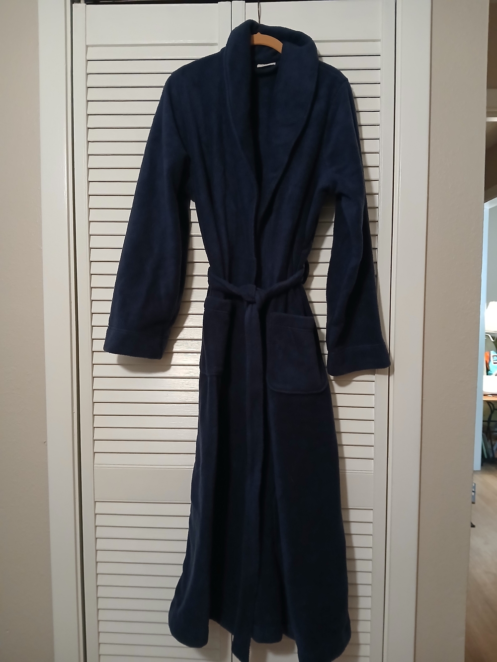 L.L. Bean Deep Navy Plush Shawl-Collar Bath Robe